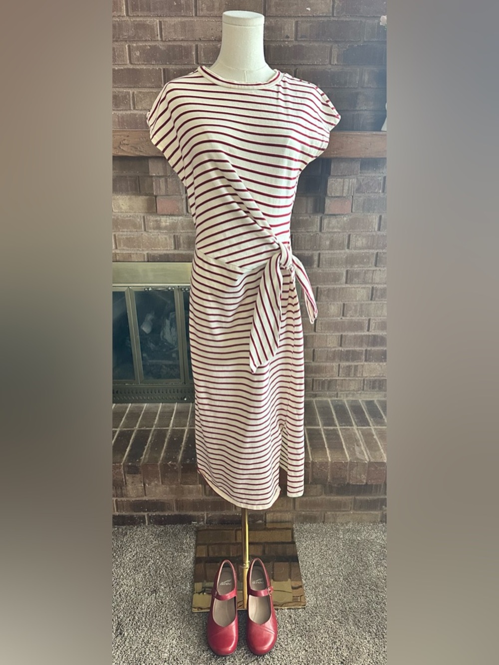 Miou Muse Striped Midi Dress Tie Waist Effortless Coastal Chic Minimalist M